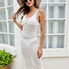 Openwork Lace-Up Sleeveless Cover Up - White