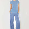 Rib Pleated Elastic-Waist Wide Leg Pants - Periwinkle