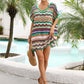 BELLA ROAD Rainbow Stripe Scalloped V-Neck Cover-Up Dress at Bella Road