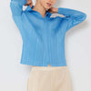 Pleated Hood Jacket with 2 Way Zipper - Pastel Blue