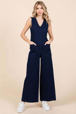 MITTOSHOP Sleeveless Wide Leg Denim Jumpsuit at Bella Road