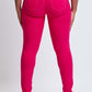 Back view of Hyperstretch Mid-Rise Skinny Jeans in vibrant pink, showcasing slim fit and mid-rise waist by YMI Jeans