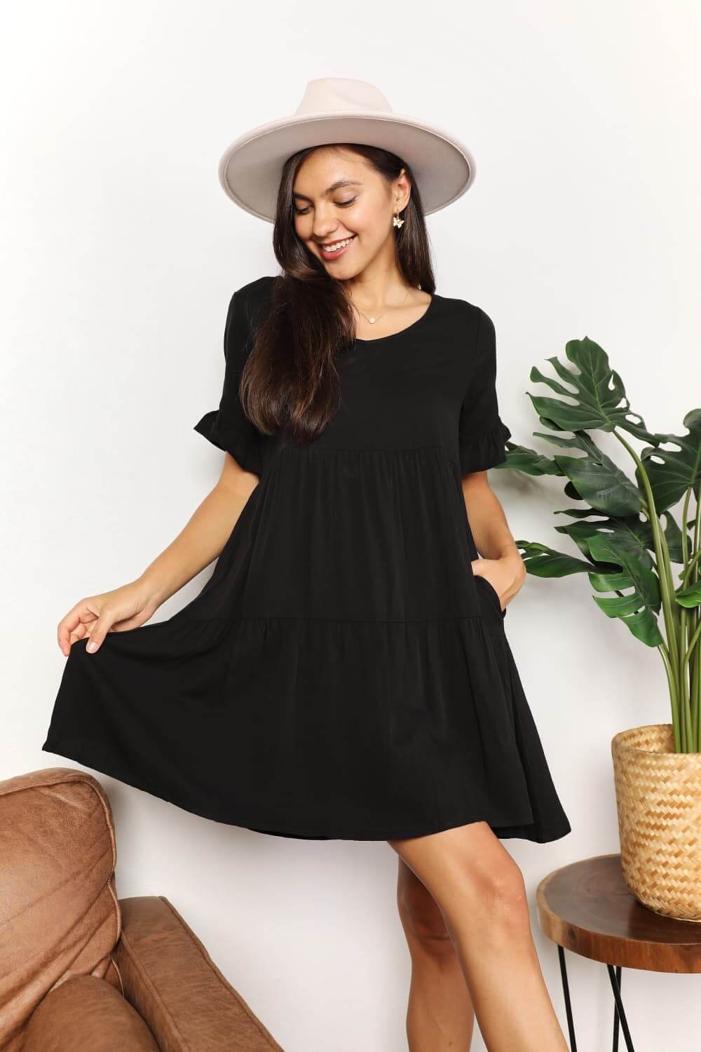 DOUBLE TAKE V-Neck Flounce Sleeve Tiered Dress at Bella Road