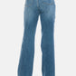 Back view of Judy Blue Tummy Control Cut Raw Hem Straight Jeans showcasing high-waist and trendy raw hem design.