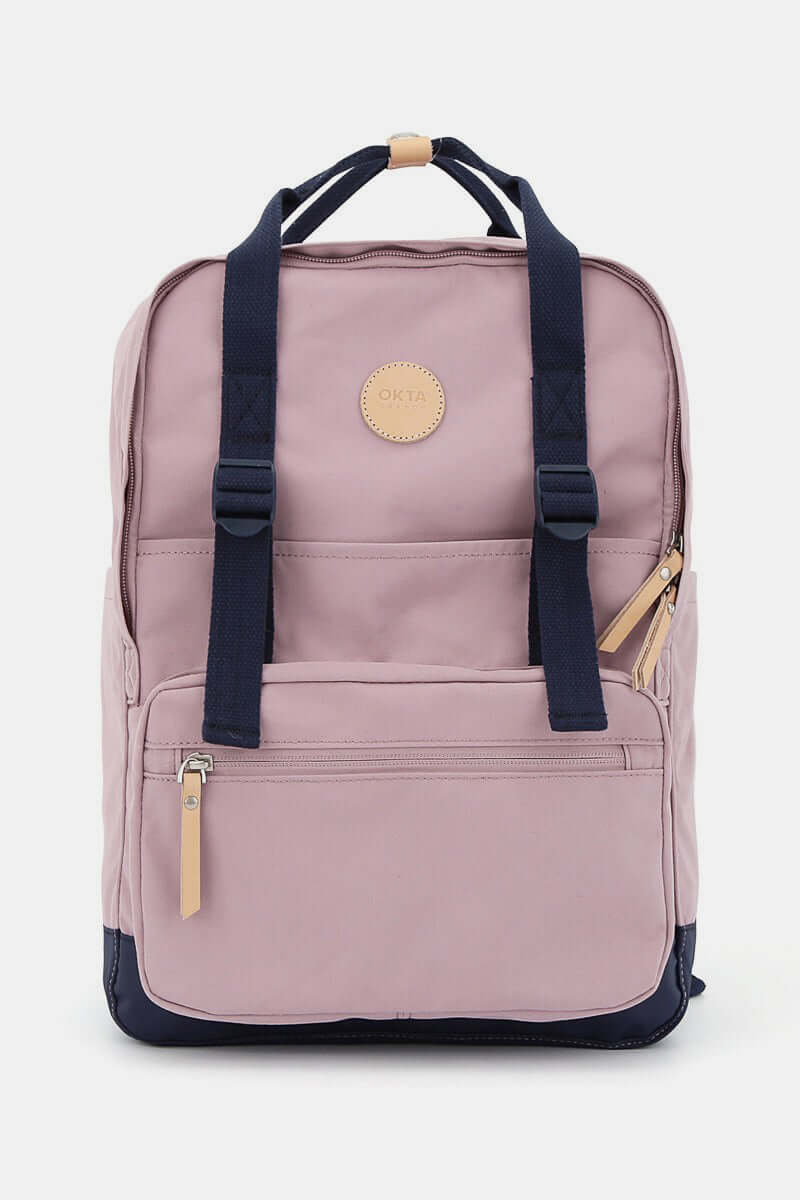 Stylish pink Himawari waterproof canvas backpack with side pockets, durable and practical for adventures and daily use.