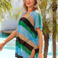 BELLA ROAD Openwork Striped V-Neck Short Sleeve Cover Up at Bella Road