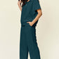 DOUBLE TAKE Full Size Texture Half Zip Short Sleeve Top and Pants Set at Bella Road