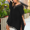 Tassel Cutout Half Sleeve Cover-Up - Black