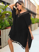 BELLA ROAD Tassel Cutout Half Sleeve Cover-Up at Bella Road