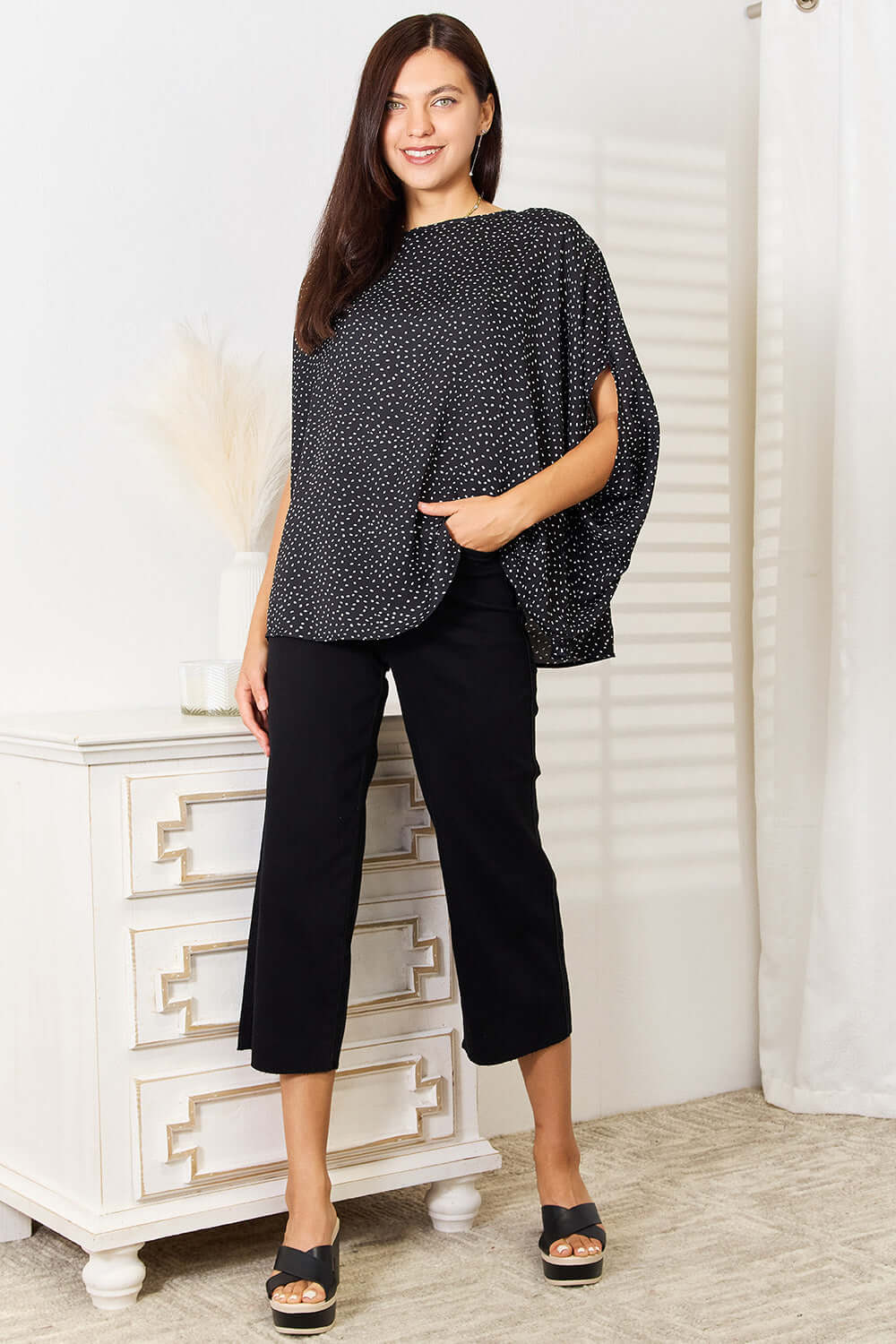 DOUBLE TAKE Printed Dolman Sleeve Round Neck Blouse at Bella Road