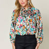 Printed Button Up Long Sleeve Shirt | Full Size - Teal