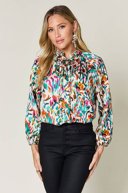 DOUBLE TAKE Full Size Printed Button Up Long Sleeve Shirt at Bella Road