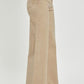 Full size tummy control high rise wide leg jeans in a stylish light beige color, perfect for a trendy look.