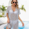 Openwork V-Neck Short Sleeve Cover Up - White