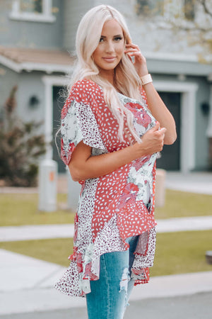 BELLA ROAD Mixed Print Ruffle Hem Kimono at Bella Road