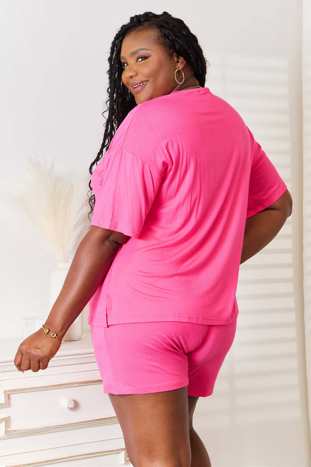 BASIC BAE Full Size Soft Rayon Half Sleeve Top and Shorts Set at Bella Road