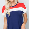 Color Block Round Neck Short Sleeve T-Shirt | Full Size - Red Navy