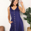 Button Front Empire Waist Sleeveless Slit Magic Dress - Navy