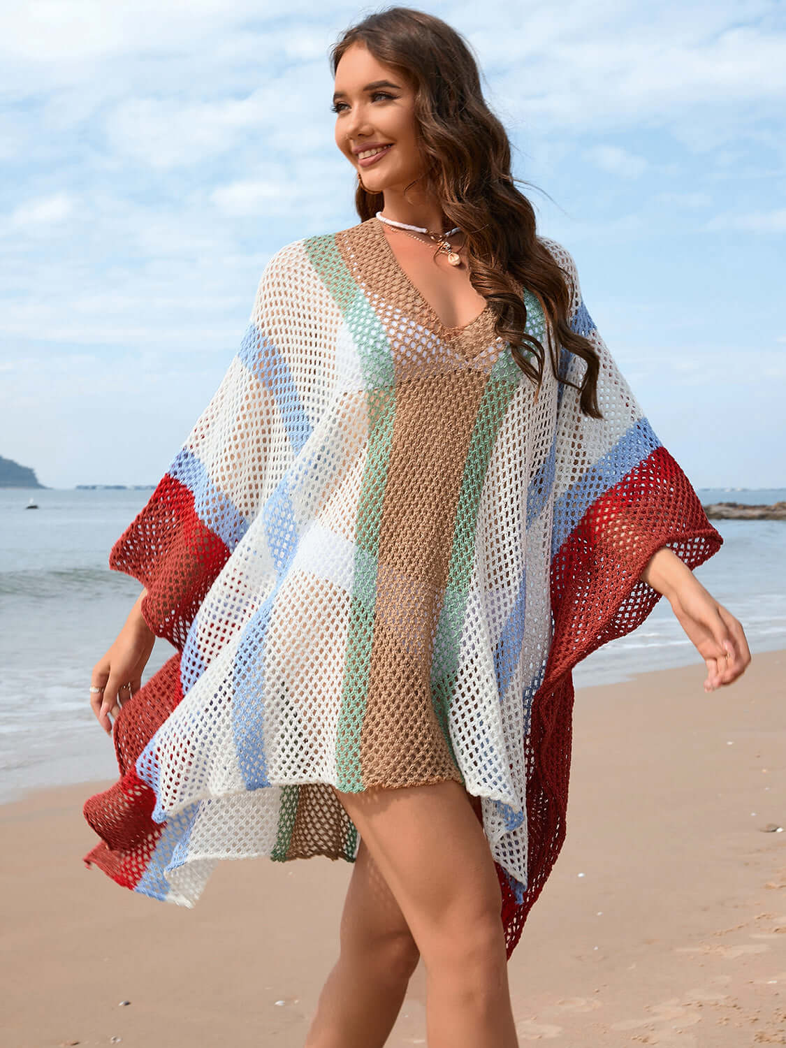 BELLA ROAD Openwork Color Block Plunge Cover-Up at Bella Road