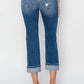 Risen full size cuffed ankle distressed straight jeans, back view showcasing trendy style and rugged charm.