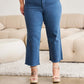 Woman wearing Crop Chloe full size tummy control high waist raw hem jeans, showcasing relaxed fit and trendy style from RFM Jeans