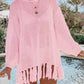 DOUBLE TAKE Openwork Tassel Hem Long Sleeve Knit Cover Up at Bella Road