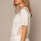 POL V-Neck Short Sleeve Lace Trim Top at Bella Road