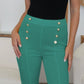 FAM-FAM high waist skinny pants in green with decorative buttons, perfect for versatile and stylish wardrobe essentials.