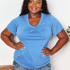 Double Take Ruched V-Neck Short Sleeve T-Shirt - Sky Blue