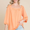 Square Neck Puff Sleeve Top - Salmon