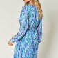 DOUBLE TAKE Full Size Printed Drawstring Waist Long Sleeve Dress at Bella Road