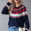 Angel Wings Graphic Round Neck Long Sleeve Sweater - Dark Blue