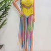 Fringe Scoop Neck Spaghetti Strap Cover-Up - Chartreuse