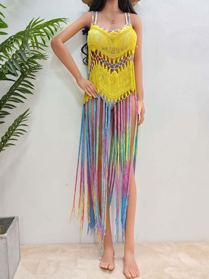 BELLA ROAD Fringe Scoop Neck Spaghetti Strap Cover-Up at Bella Road