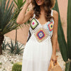 Geometric V-Neck Spaghetti Strap Cover Up Dress - White