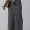 Bella Road Raw Hem Midi Denim Skirt with Pockets - Dark