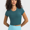 Millennia Round Neck Short Sleeve Cropped Sports T-Shirt - Teal