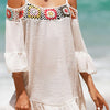 Crochet Cold Shoulder Three-Quarter Sleeve Cover Up - White