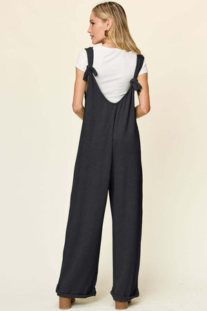 DOUBLE TAKE Full Size Texture Sleeveless Wide Leg Jumpsuit at Bella Road