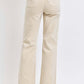 High Waist Distressed Wide Leg Judy Blue Jeans in light beige, showcasing back view and pocket stitching details.