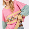 Mineral Wash Raw Edge Color Block Sweatshirt - Barbie Pink