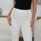 FAM-FAM high waist skinny pants with decorative buttons in solid white, perfect for elevating any outfit with effortless style.