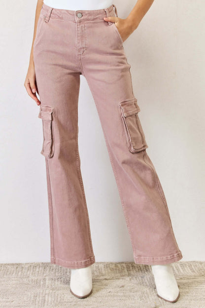 RISEN high-rise wide-leg cargo jeans with functional pockets in a trendy relaxed fit.