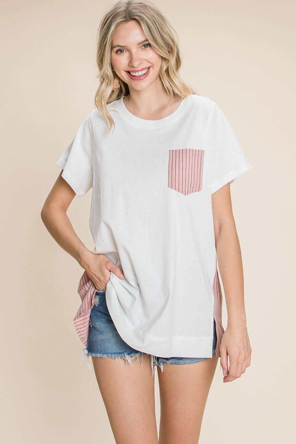 COTTON BLEU Contrast Striped Short Sleeve T-Shirt at Bella Road