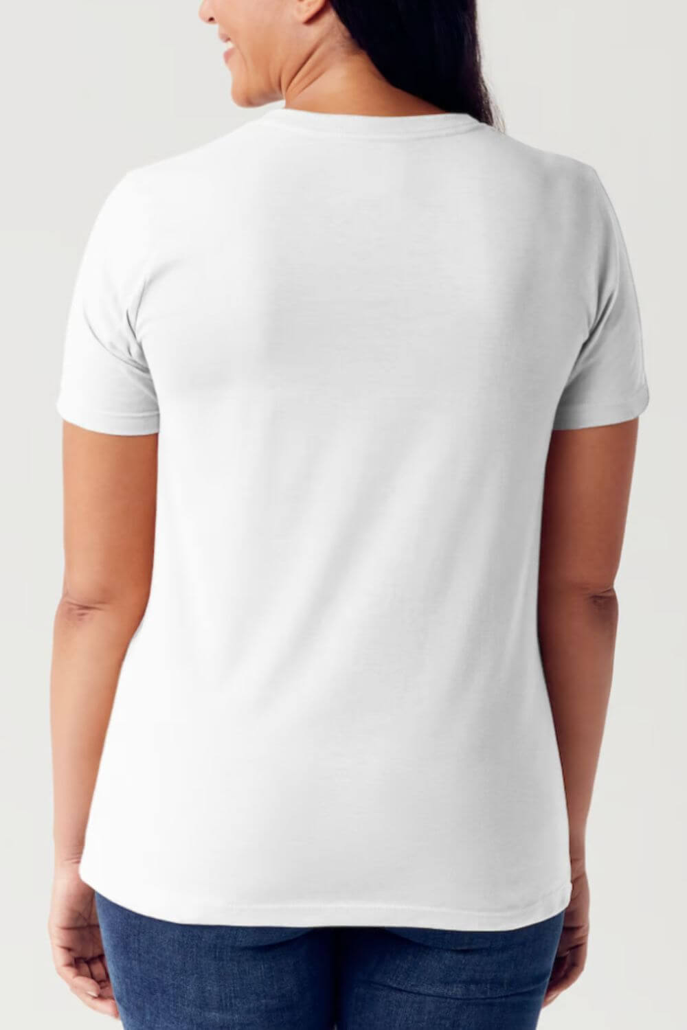 Rear view of Simply Love Full Size STAY SPOOKY Graphic Round Neck Short Sleeve T-Shirt in white on a person.