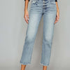 Kancan High Waist Button Fly Raw Hem Cropped Straight Jeans - Light