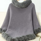 Cozy Bella Road fuzzy trim poncho in gray, featuring stylish three-quarter sleeves and soft plush trim, perfect for chilly days.