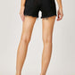 Back view of black frayed hem denim shorts with fringe detail pockets by Risen Jeans, perfect for a trendy summer look