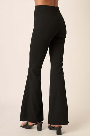 Mittoshop black crepe knit flare leg pants with elastic waist, stylish and comfortable, perfect for work or a night out.