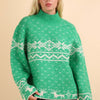 VERY J Christmas Element Mock Neck Long Sleeve Sweater - Green